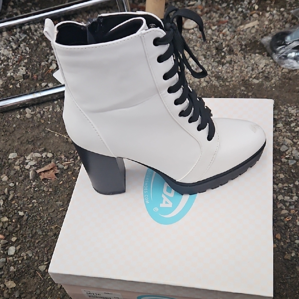 Soda White Lace-Up Boots with Black Accents